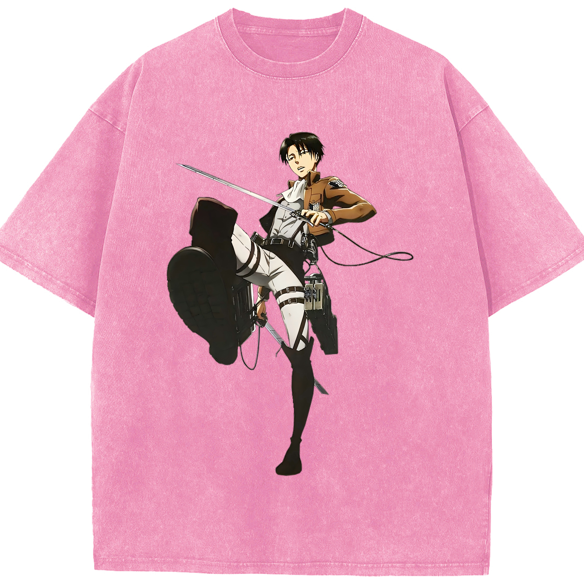 （画像用） 進撃の巨人 リヴァイ·アッカーマン Attack on Titan Levi Ackerman 綿100% ヴィンテージ風 半袖Tシャツ（フロントプリント）